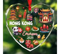 Ornamento in vetro personalizzato di Hong Kong Trip Memories Natale 2025, ornamento culturale di Hong Kong regalo per fidanzato, fidanzata, coppia vacanza cinese, temi cinesi personalizzati e