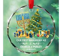 Ornamento in vetro personalizzato Mr & Mrs 1st Hanukkah sposato, il nostro primo ornamento Hanukkah come Mr & Mrs 2025, personalizzato Scegli data/nome appena sposato ornamenti di Natale regalo per