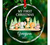 Ornamento in vetro personalizzato My First Christmas 2025, animali del bosco, ornamento per il primo Natale del bambino, nome e anno personalizzato, regalo per nipoti, figlio, figlia