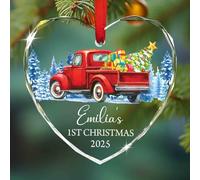 Ornamento in vetro personalizzato per il primo Natale del bambino 2025, camion pick-up rosso ornamento regalo per il primo Natale del bambino, nome personalizzato Baby 1 ° anno, ornamenti di Natale