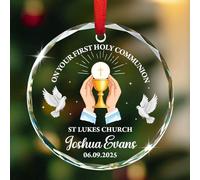 Ornamento in vetro personalizzato per la prima comunione, ricordo della prima comunione, ornamento religioso per battesimo, regalo per bambino, ragazza, figlio, figlia, figlioccio, nome personalizzato