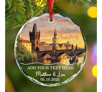 Ornamento in vetro personalizzato per Natale 2025, paesaggio della Repubblica Ceca, ornamento natalizio personalizzato con testo e nome del ponte Carlo, souvenir di viaggio per amici di famiglia