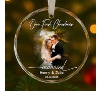 Ornamento in vetro sposato con foto ad acquerello personalizzata, ornamento sposato per il primo Natale 2025, l'anno in cui siamo diventati Mr. & Mrs., Decorazioni natalizie 1