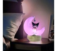 Ornamento luminoso a LED a forma di luna crescente Kuromi di Sanrio, con dolce motivo da sogno, caratteristica di luminosità nella oscurità, in materiale ABS di alta qualità, ideale come luce notturna