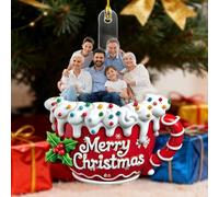 Ornamento natalizio 2025 con foto personalizzate, famiglia di buon Natale in tazza di cacao rosso, ornamenti acrilici personalizzati per le vacanze, ornamento da appendere per albero di Natale, regali