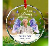 Ornamento natalizio 2025 con nome personalizzato e foto, con scritta "I Am Always with You", in vetro, da appendere, regalo per la perdita della persona cara, immagine personalizzata simpatia