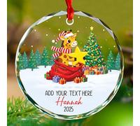 Ornamento natalizio 2025, giraffa personalizzata in vetro, ornamento natalizio per bambini, testo personalizzato nome anno safari animali ornamenti per albero di Natale, ornamenti per il primo Natale
