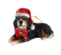 Ornamento natalizio a forma di cane di montagna del Bernese, in resina dipinta a mano, con cappello di Babbo Natale e fiocco, decorazione per albero di Natale, calza e regalo per gli amanti dei cani