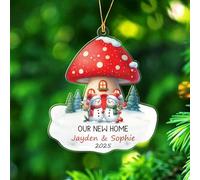 Ornamento natalizio a forma di fungo, regalo per sposi - Personalizzato 1° Natale nella nuova casa - nomi personalizzati Mr & Mrs Snowman Moved Together