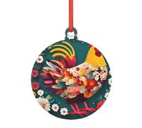 Ornamento natalizio a forma di gallina a forma di cuore, con fiore, in acrilico, alternativa a versatili ornamenti natalizi