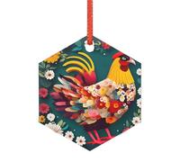 Ornamento natalizio a forma di gallina a forma di cuore, con fiore, in acrilico, alternativa a versatili ornamenti natalizi