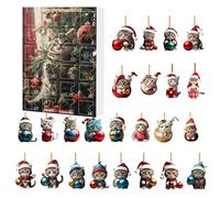 Ornamento natalizio a forma di gatto, decorazione bidimensionale in acrilico a forma di gatto, calendario per conto alla rovescia di ventiquattro giorni, ciondolo a forma di gattino per finestra, auto