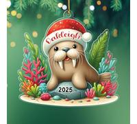 Ornamento natalizio a forma di tricheco, a forma di mare, regalo per donne, uomini, amici, colleghi, anno e nome personalizzati, per amanti dei trichechi, regalo di Natale da appendere per