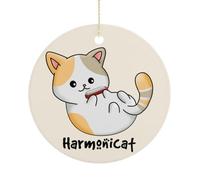 Ornamento natalizio, armonica a forma di gatto, decorazioni da appendere all'albero di Natale, divertenti giochi di parole con animali, ricordo commemorativo, 7,6 cm, ornamenti rotondi in ceramica