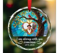 Ornamento natalizio commemorativo cardinale personalizzato con foto, ornamenti in vetro I Am Always with You, regali di simpatia per la persona amata perduta, immagine personalizzata nome anni
