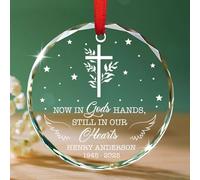 Ornamento natalizio commemorativo personalizzato 2025 regalo per la perdita della persona cara, ora nelle mani di Dio ancora nel nostro cuore ornamenti in vetro, in ornamenti di memoria amorevoli
