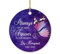 Ornamento natalizio commemorativo personalizzato con nome e anno farfalle per sempre nei nostri cuori, con scritta "Always On My Mind Forever in Our Hearts", regalo commemorativo per chi perde la