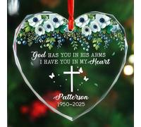 Ornamento natalizio commemorativo personalizzato in vetro 2025 per la perdita della persona cara, Dio ti ha tra le braccia I Have You in My Heart Ornamenti per albero di Natale, personalizzato in