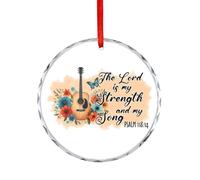 Ornamento natalizio con scritta in lingua inglese "The Lord is My Strength & My Song", souvenir da appendere all'albero di Natale, divertente preghiera commemorativa, 7,6 cm, rotondo in vetro, regali