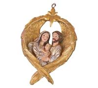Ornamento natalizio della Sacra Famiglia, ricordo religioso di Natale, artigianato artistico, sacra famiglia con ali d'angelo, puntelli decorativi per presepe per albero di Natale