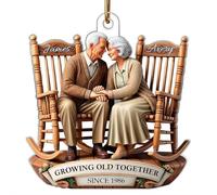 Ornamento natalizio in acrilico personalizzato, coppia seduta su sedie a dondolo insieme, ornamento piatto 2D per Natale che invecchia insieme, ricordo di anniversario per marito, moglie, lui o lei