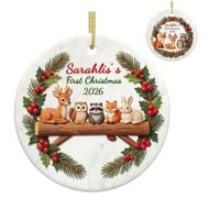Ornamento natalizio in ceramica 2D con nome personalizzato, ornamento personalizzato per il primo Natale del 2026 con animali del bosco, ricordo del bambino, decorazione per albero di Natale per i