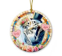 Ornamento natalizio in ceramica a forma di scheletro per sposi e sposi, coppia di scheletri in vetro colorato, regalo per matrimonio sposato fidanzato, nomi personalizzati Mr Mrs Skeleton ornamenti