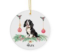Ornamento Natalizio In Ceramica Con Cordino Black English Springer Spaniel Dog Name Decorazioni Natalizie Decorazione Albero Di Natale 7.3Cm