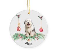 Ornamento Natalizio In Ceramica Con Cordino Old English Sheepdog Dog Ornamenti Natalizi Decorazioni Albero Di Natale 7.3Cm