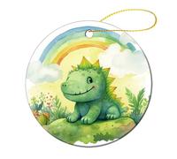 Ornamento Natalizio In Ceramica, Decorazione Da Appendere, Cartoon Green Baby Dinosaur Under The Rainbow, Ciondoli Natalizi Ceramica, Con Cordino