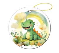Ornamento Natalizio In Ceramica, Decorazione Da Appendere, Green Baby Dinosaur Under The Rainbow Kawaii Dinosaur, Decorazioni In Ceramica, Con Cordino