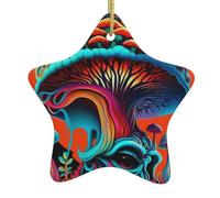 Ornamento Natalizio In Ceramica, Decorazione Da Appendere, Mushroom Psychedelic Magic Goth Colorful, Decorazioni Albero Natale, Con Cordino