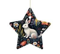 Ornamento Natalizio In Ceramica, Decorazioni Natalizie, Easter Bunny Wreath Cross Easter Spring Bunny and Flower, Decorazione Rotonda Per Albero Di Natale, Con Cordino