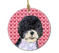 Ornamento Natalizio In Ceramica, Decorazioni Natalizie, Portuguese Water Dog Hearts Love Love's Day, Natalizi Per Albero, Con Cordino