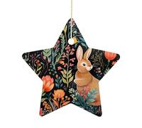 Ornamento Natalizio In Ceramica, Decorazioni Per Albero Di Natale, Spring Watercolor Rabbit Bunny and Flower, Decorazione Rotonda Per Albero Di Natale, Con Cordino