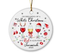 Ornamento Natalizio In Ceramica I'M Dreaming Of A White But Red Is Also Fine Wine Ornamenti Per Albero Di Natale Ciondoli Natalizi Ceramica Con Cordino 7.3Cm