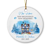 Ornamento Natalizio In Ceramica New Home Beginnings Memories Snowy Ornamenti Per Albero Di Natale Decorazione Rotonda Per Albero Di Natale Con Cordino 7.3Cm