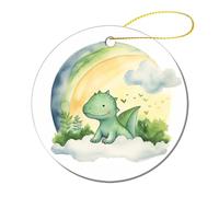 Ornamento Natalizio In Ceramica, Ornamenti Di Natale, Green Baby Dinosaur Under The Rainbow Cute Dinosaur, Ornamento In Ceramica Natalizia, Con Cordino