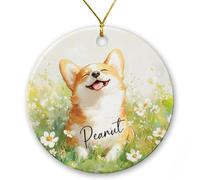 Ornamento natalizio in ceramica per amanti dei cani Corgi 2024, ornamento natalizio a forma di cane corgi nel prato, regalo di Natale personalizzato per Corgi mamma papà, nome personalizzato