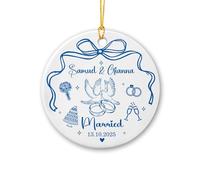 Ornamento natalizio in ceramica sposato, ornamento natalizio personalizzato per il primo anno sposato 2025, ricordo delle vacanze di coppia colomba, regalo per coppia Mr & Mrs, personalizzabili nome