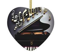 Ornamento natalizio in ceramica stampata su due lati a forma di cuore, regalo per coppie di Natale 2024, ornamento natalizio per famiglia, note musicali pianoforti