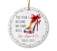 Ornamento Natalizio In Ceramica The Year I Become My Own Boss Ornamenti Di Natale Decorazione Rotonda Per Albero Di Natale Con Cordino 7.3Cm