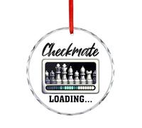 Ornamento natalizio in vetro, ciondolo a forma di scacco matto di carico, souvenir piatto appeso all'albero di Natale, divertente souvenir rotondo, regalo di Natale per gli amanti degli scacchi, 7,6