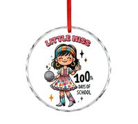 Ornamento natalizio in vetro, ciondolo con scritta "Little Miss 100 Days of School", da appendere all'albero di Natale, divertente, rotondo, regalo di Natale, 7,6 cm