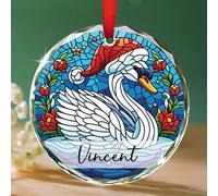 Ornamento natalizio in vetro colorato a forma di cigno 2025, nome personalizzato cigno acchiappasole in vetro ricordo di Natale, uccello ornamento natalizio regali per donne, mamma, figlia, sorella