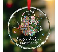 Ornamento natalizio in vetro con nome personalizzato psicologo 2025, regalo personalizzato per il miglior psicologo di sempre, ornamento per apprezzamento del Ringraziamento, psicologia ornamenti per