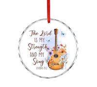 Ornamento natalizio in vetro, con scritta in inglese "The Lord Is My Strength & My Song Exodus", ciondolo religioso floreale piatto da appendere all'albero di Natale, divertente souvenir rotondo