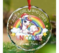 Ornamento natalizio in vetro con unicorni magici 2025, Just A Girl Who Loves Unicorns, ornamento regalo per bambini, ragazze, nipote, unicorno arcobaleno, ornamenti per albero di Natale, nome