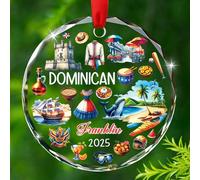 Ornamento natalizio in vetro della Repubblica Dominicana, souvenir culturale e tropicale personalizzato dei Caraibi Ornamenti natalizi 2025, anno e nome personalizzati per amanti dei viaggi domenicani