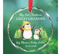 Ornamento natalizio in vetro per bisnonno, ornamento personalizzato My First Christmas Great Grandpa 2025, Penguin Baby & Nonno Keepsake, nomi personalizzati e data 1st Time Great Nonno Ornamenti in